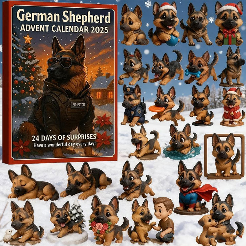 German Shepherd Advent Calendar with 24 Dog Figurines