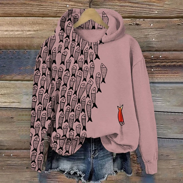 Ysaline™ | Women's Half Print Hooded Sweatshirt with Embroidered Flower