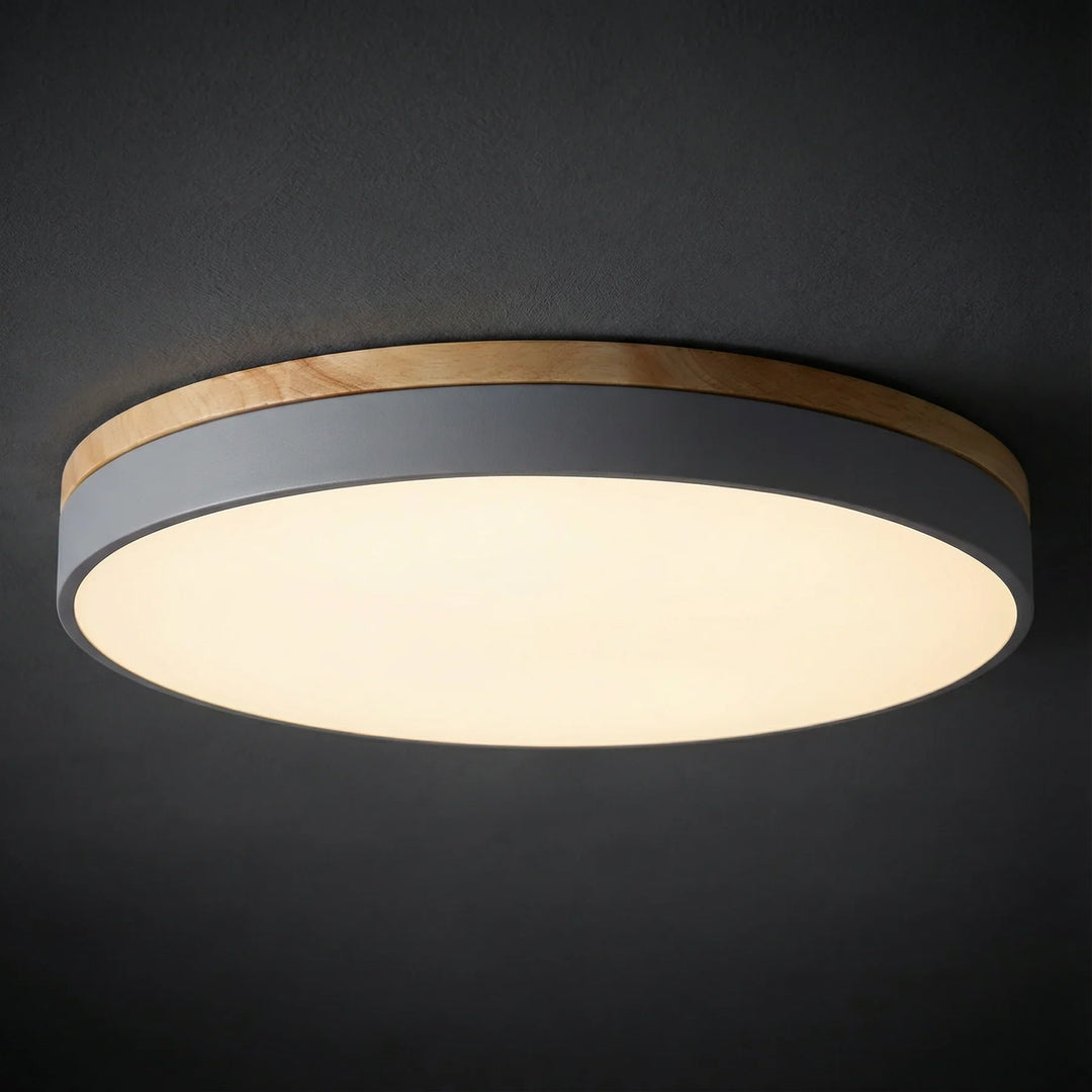 LED Round Flush Ceiling Light with Wood Trim — view 7