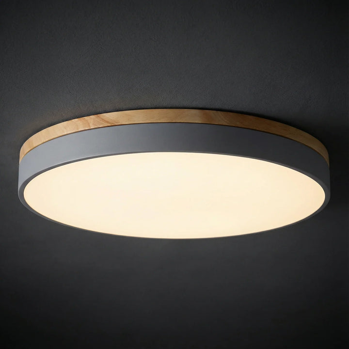 LED Round Flush Ceiling Light with Wood Trim — view 7