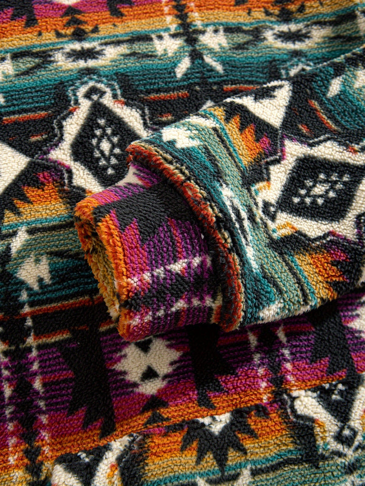 Wesley™ | Men's Aztec Pattern Plush Hoodie with Front Pocket