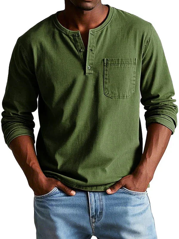 Gauthier™ | Men's Long Sleeve Henley Shirt with Chest Pocket