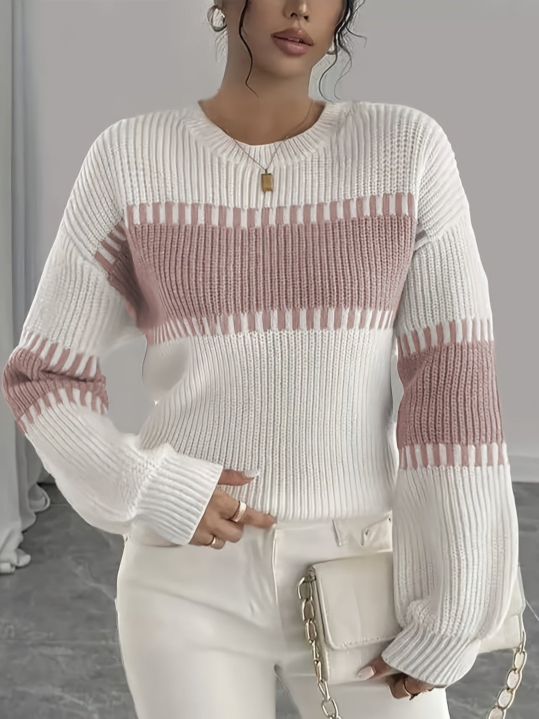 Thomasin™ | Women's Colour Block Striped Drop Shoulder Sweater