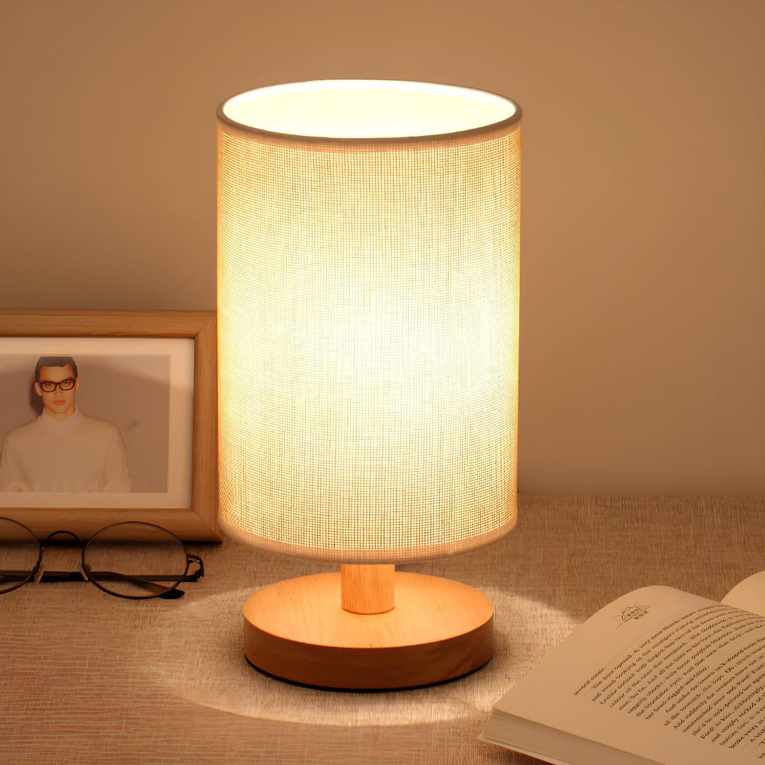 Scandinavian Wood Table Lamp with Linen Shade — view 4