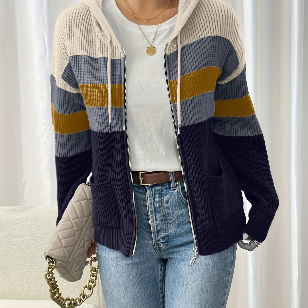 Susannah™ | Women's Colour Block Hooded Zip Cardigan with Pockets
