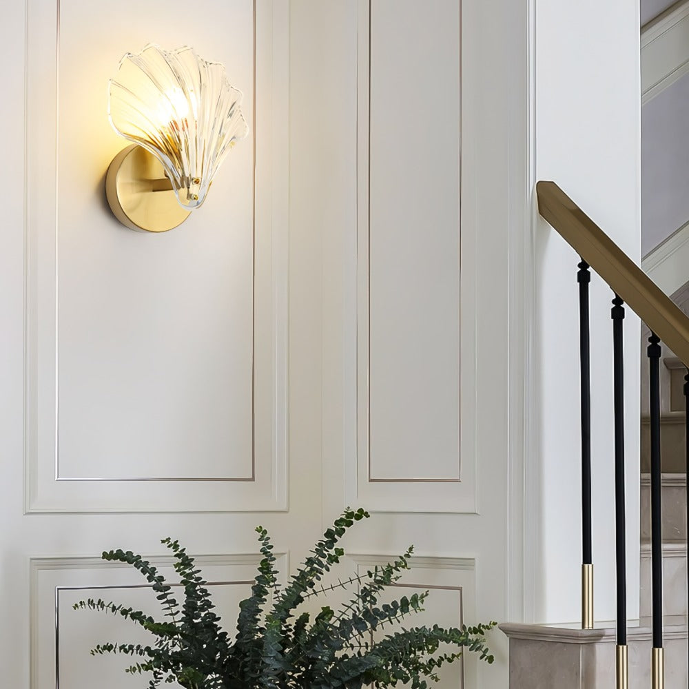 Brass and Glass Seashell Wall Light — view 6