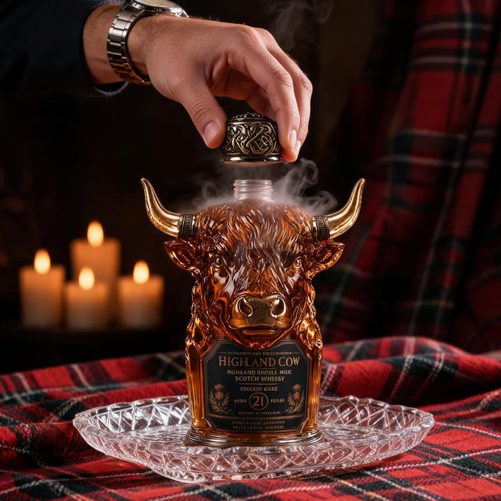 Highland Cow Whisky Decanter in Sculpted Glass with Gift Box