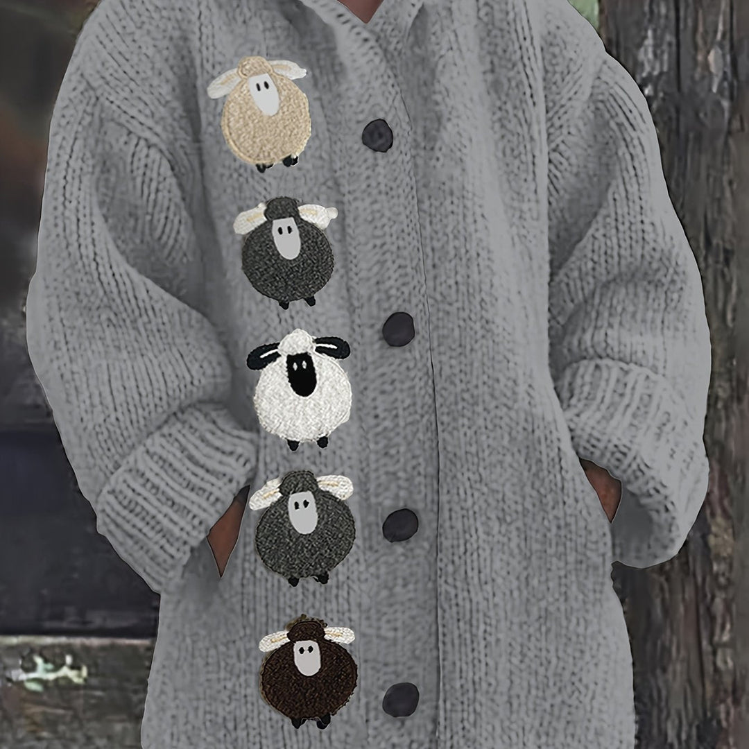 Rosetta™ | Women's Chunky Knit Hooded Cardigan with Sheep Detail