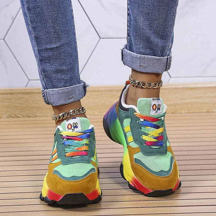 Fleurine™ | Women's Chunky Platform Sneakers with Rainbow Sole