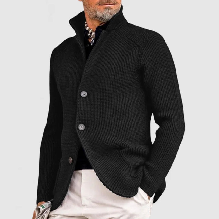 Aurelio™ | Men's Waffle Knit Cardigan with Stand Collar