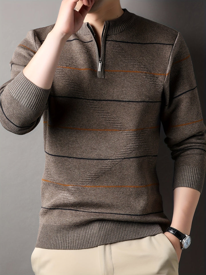 Montgomery™ | Men's Striped Zip Neck Sweater with Ribbed Cuffs