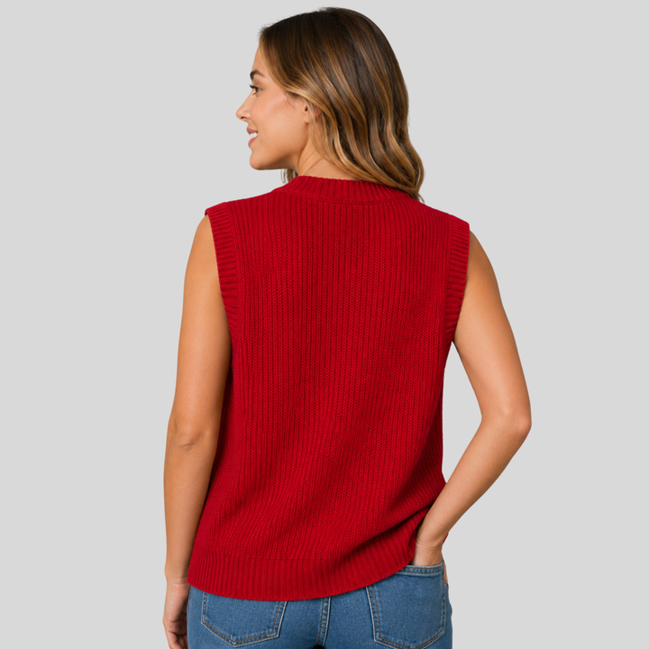 Zaneta™ | Cashmere Blend V-Neck Knit Vest with Ribbed Trims