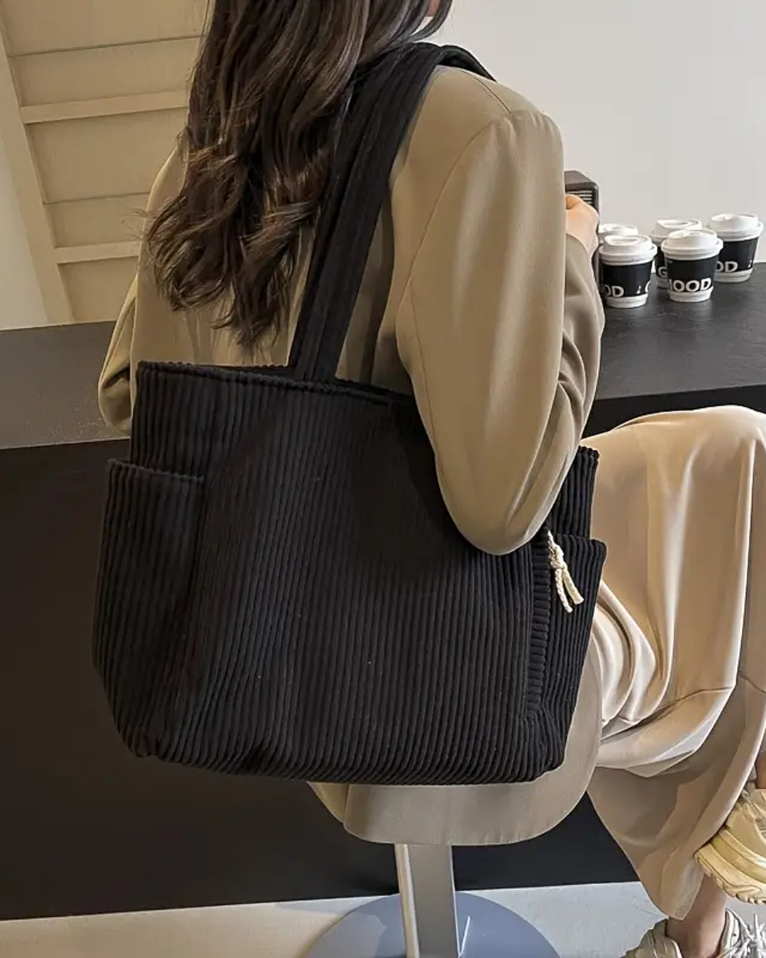 Tilda™ | Ribbed Tote Bag with Drawstring Detail