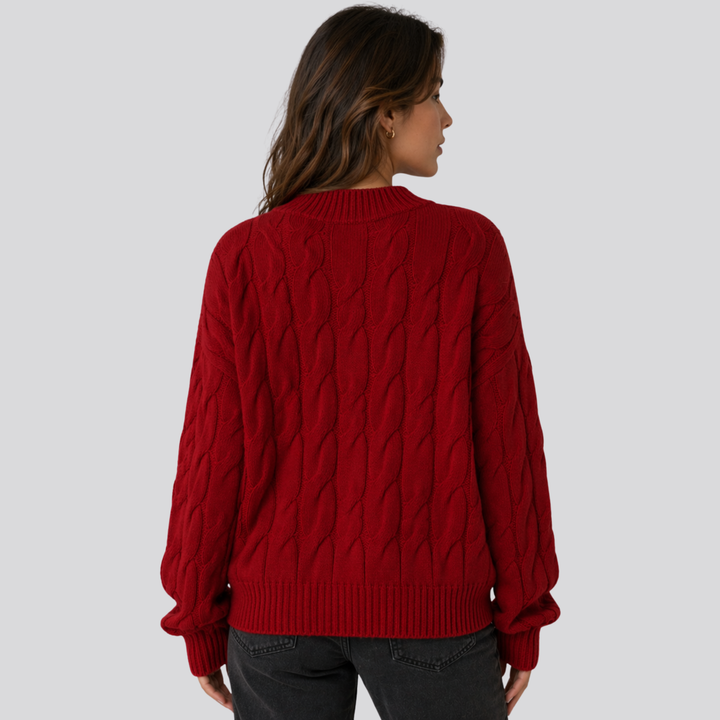 Lucasta™ | Merino Wool Cable Knit Sweater with Ribbed Cuffs and Hem
