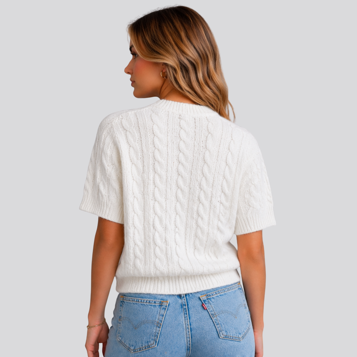 Marisol™ | Merino Wool Short Sleeve Cable Knit Top
