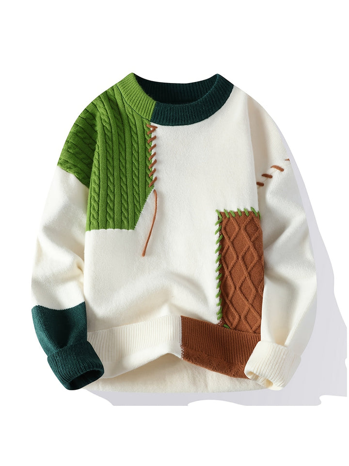 Cornelius™ | Men's Colour Block Cable Knit Sweater with Crew Neck