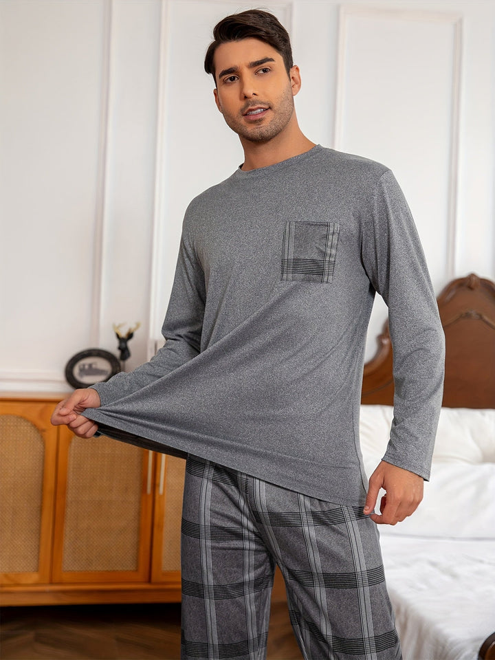 Wade™ | Men's Lounge Set with Crew Neck Top and Plaid Pants