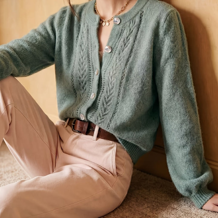Jacinta™ | Women's Textured Open Knit Button Front Cardigan