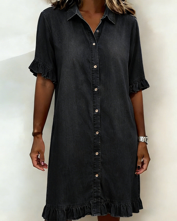 Van Delft™ | Comfortable Denim Dress with Flattering Ruching