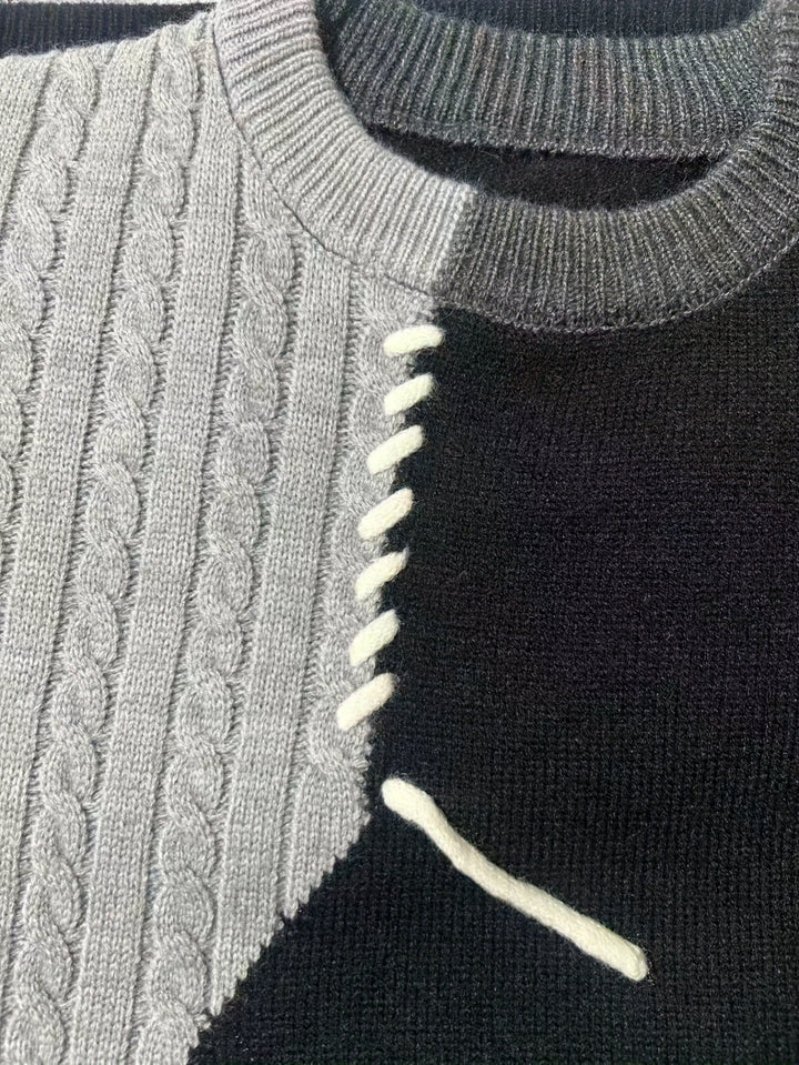 Cornelius™ | Men's Colour Block Cable Knit Sweater with Crew Neck