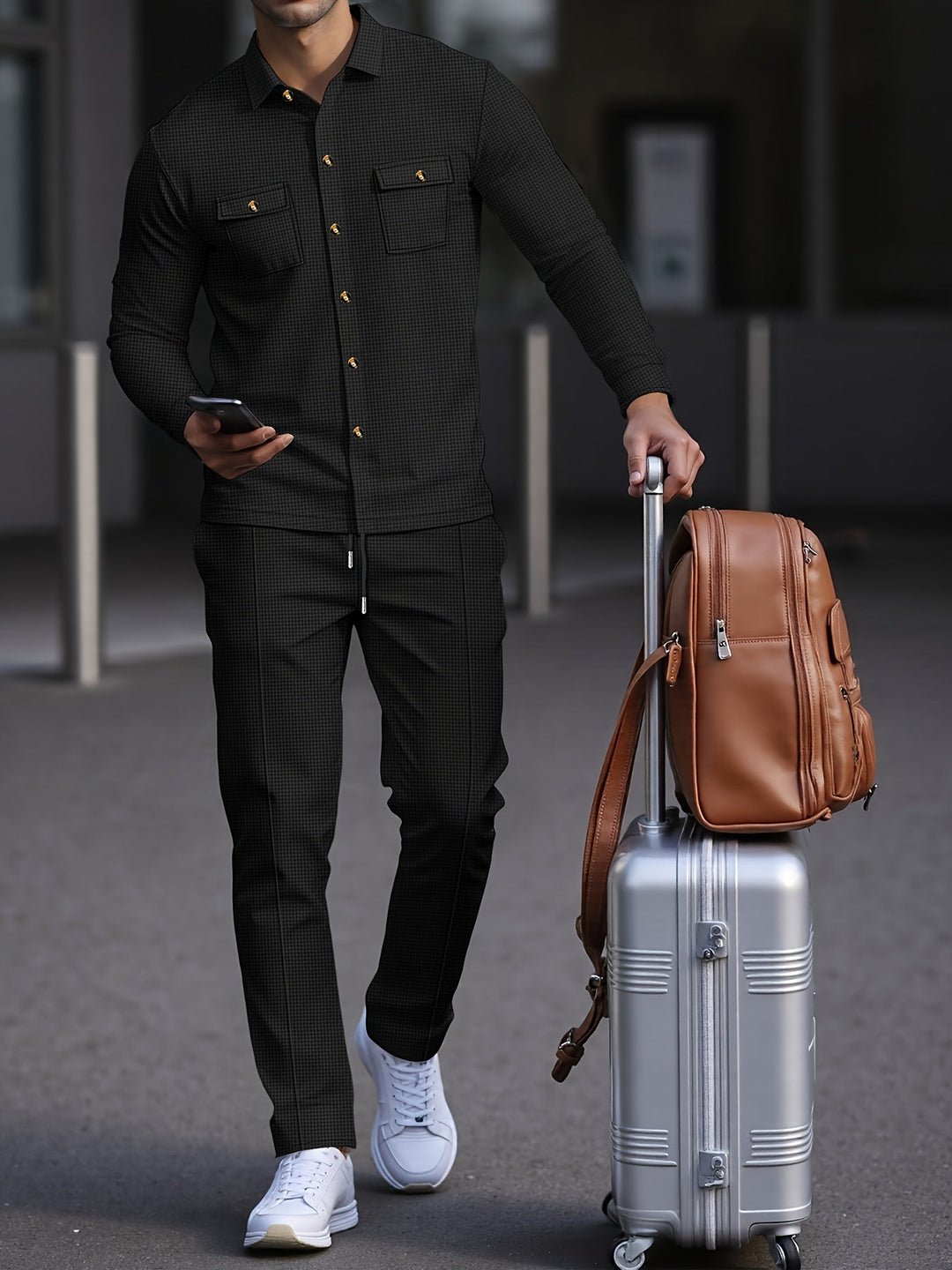 Valerian™ | Men's Two Piece Set with Button Front Shirt Jacket and Drawstring Trousers
