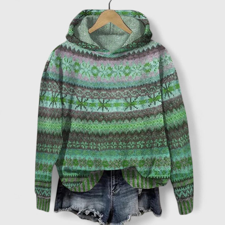 Elyvanyah™ | Women's Fair Isle Hooded Knit Sweater with High Low Hem