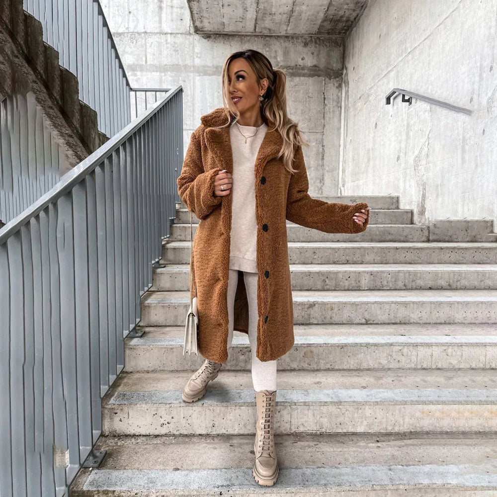 Averil™ | Women's Longline Teddy Coat with Notch Lapels