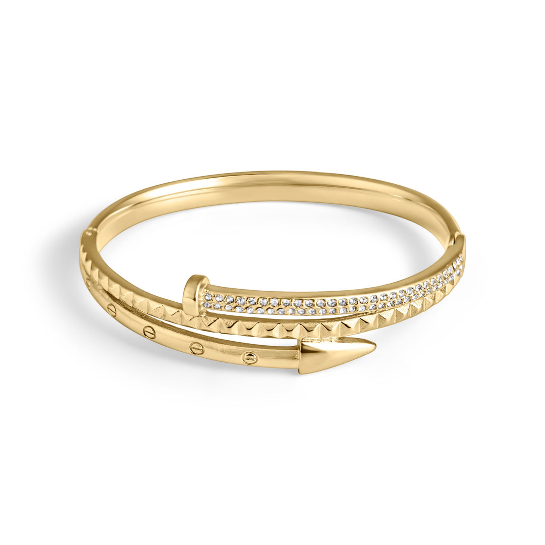 Gold Nail Bangle Bracelet with Pavé Stones