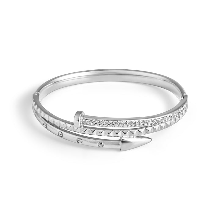 Gold Nail Bangle Bracelet with Pavé Stones