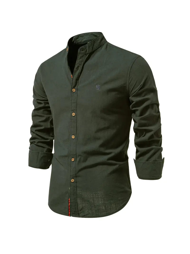 Bastian™ | Men's Band Collar Button-Up Shirt with Contrast Tape