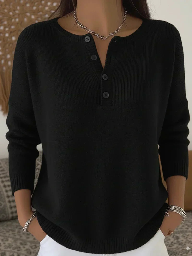 Lettice™ | Women's Ribbed Henley Button Knit Sweater with Side Slits