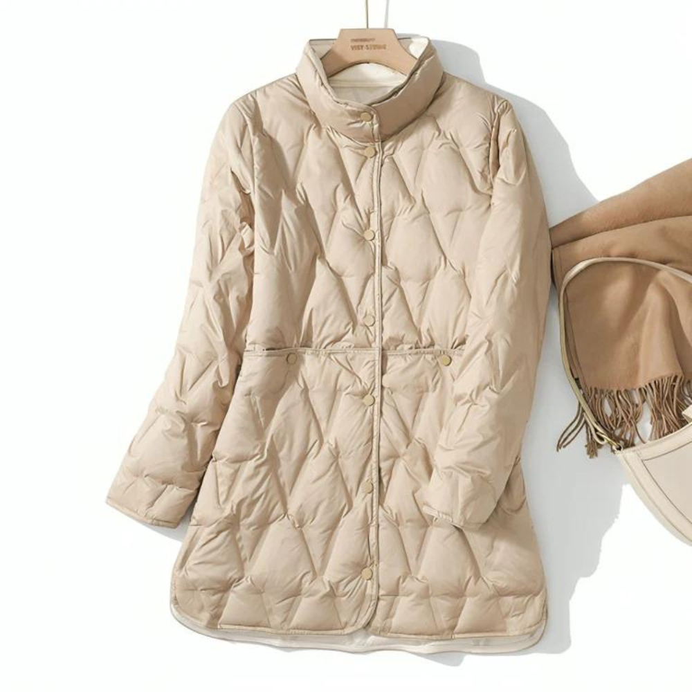 Clemency™ | Women's Longline Quilted Down Coat with Defined Waist