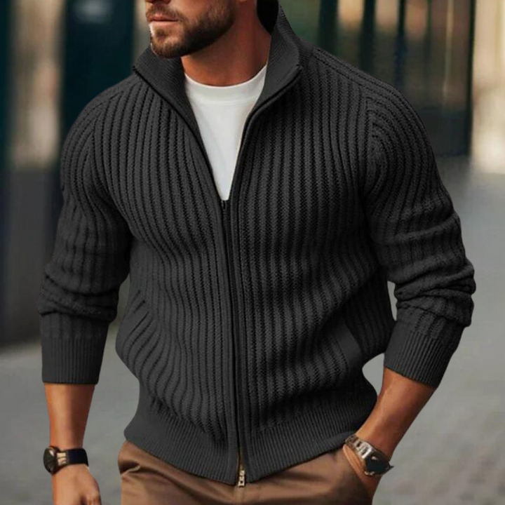 Knox™ | Men's Chunky Ribbed Zip-Up Cardigan with Stand Collar