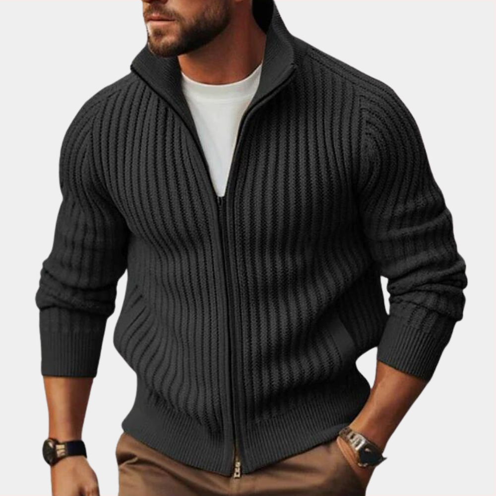 Knox™ | Men's Chunky Ribbed Zip-Up Cardigan with Stand Collar