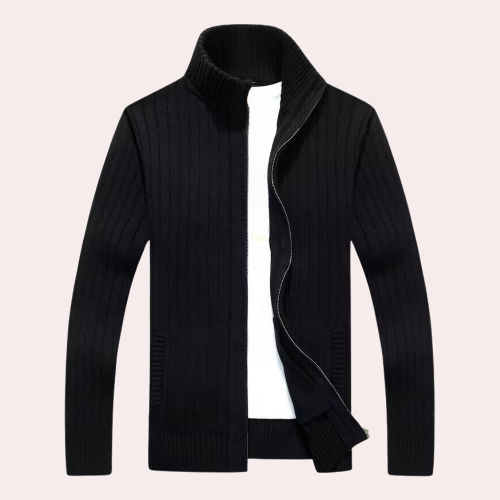 Knox™ | Men's Chunky Ribbed Zip-Up Cardigan with Stand Collar