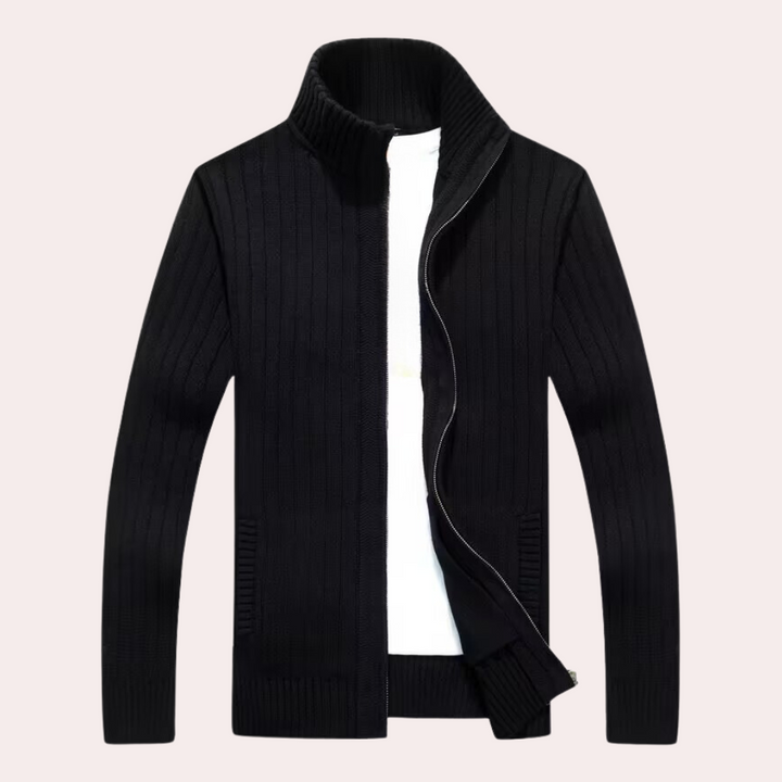 Knox™ | Men's Chunky Ribbed Zip-Up Cardigan with Stand Collar