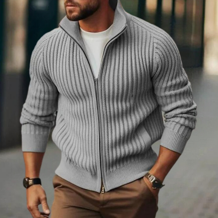Knox™ | Men's Chunky Ribbed Zip-Up Cardigan with Stand Collar