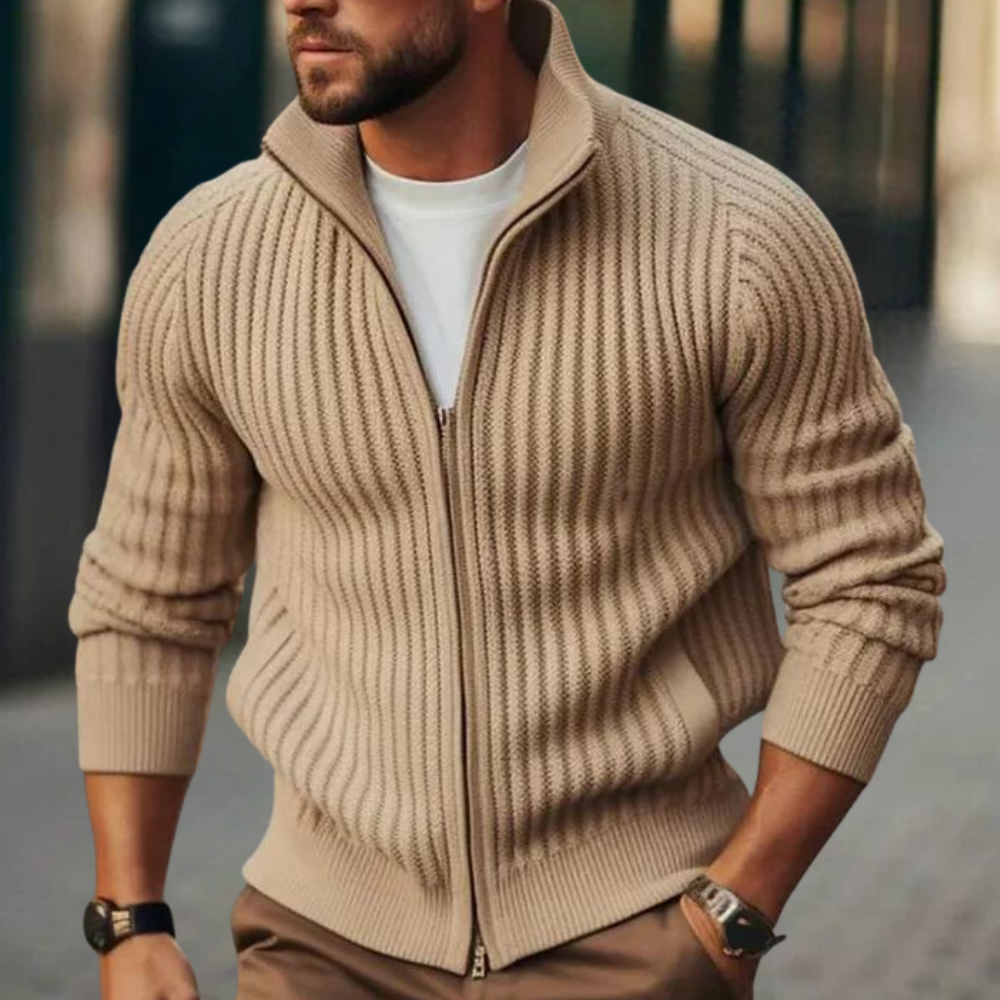 Knox™ | Men's Chunky Ribbed Zip-Up Cardigan with Stand Collar
