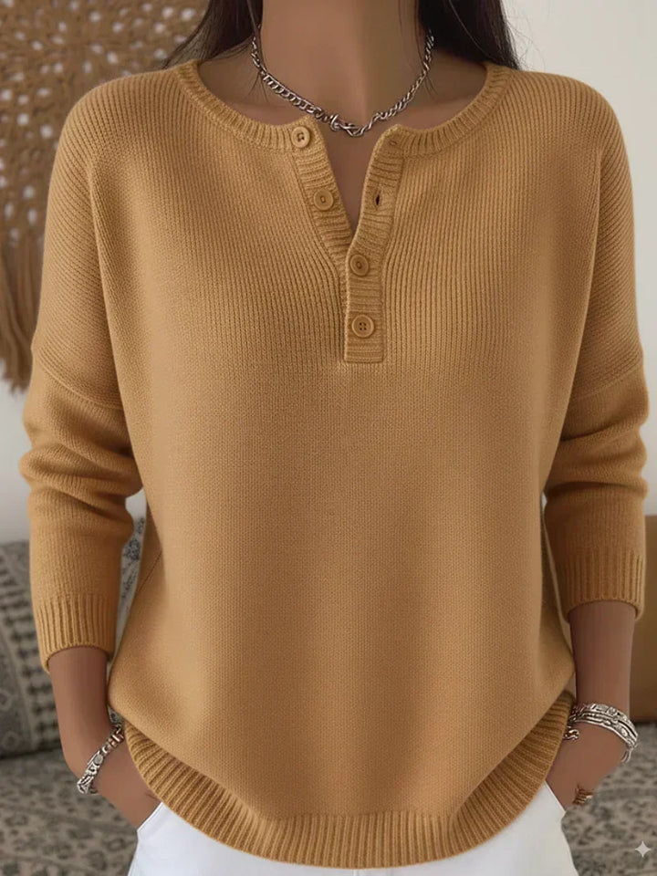 Lettice™ | Women's Ribbed Henley Button Knit Sweater with Side Slits