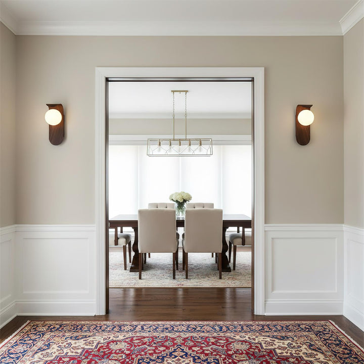 Wood Wall Light with Opal Globe Shade — view 3