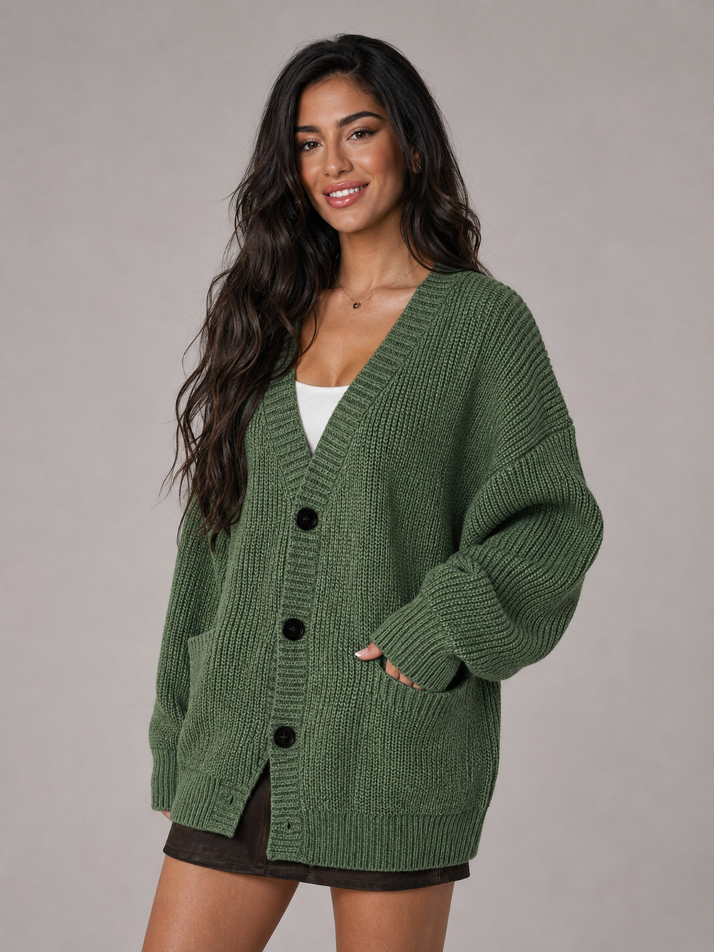 Chunky Knit Oversized V-Neck Cardigan