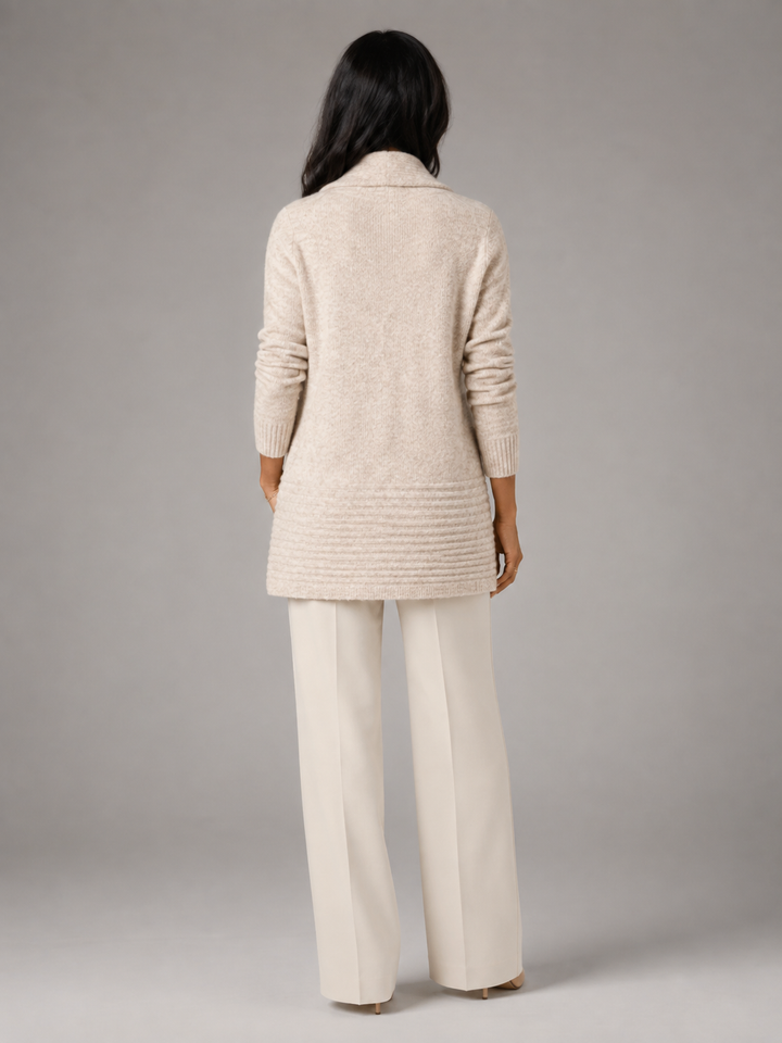 Knit Shawl Collar Cardigan with Button-Tab Waist
