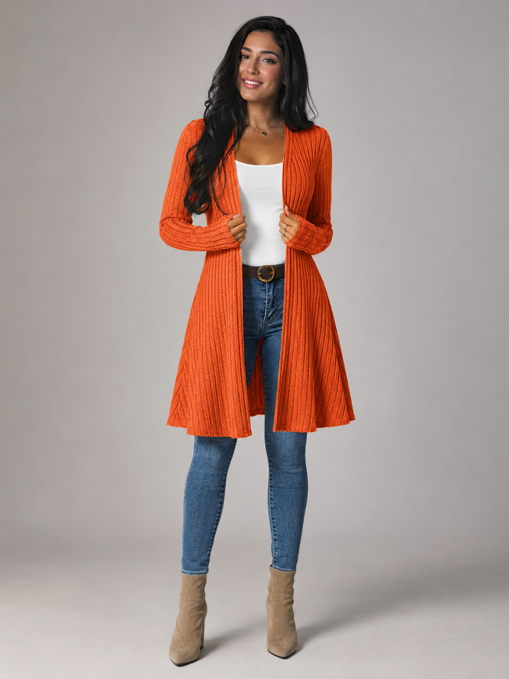 Ribbed Knit Longline Open Front Cardigan