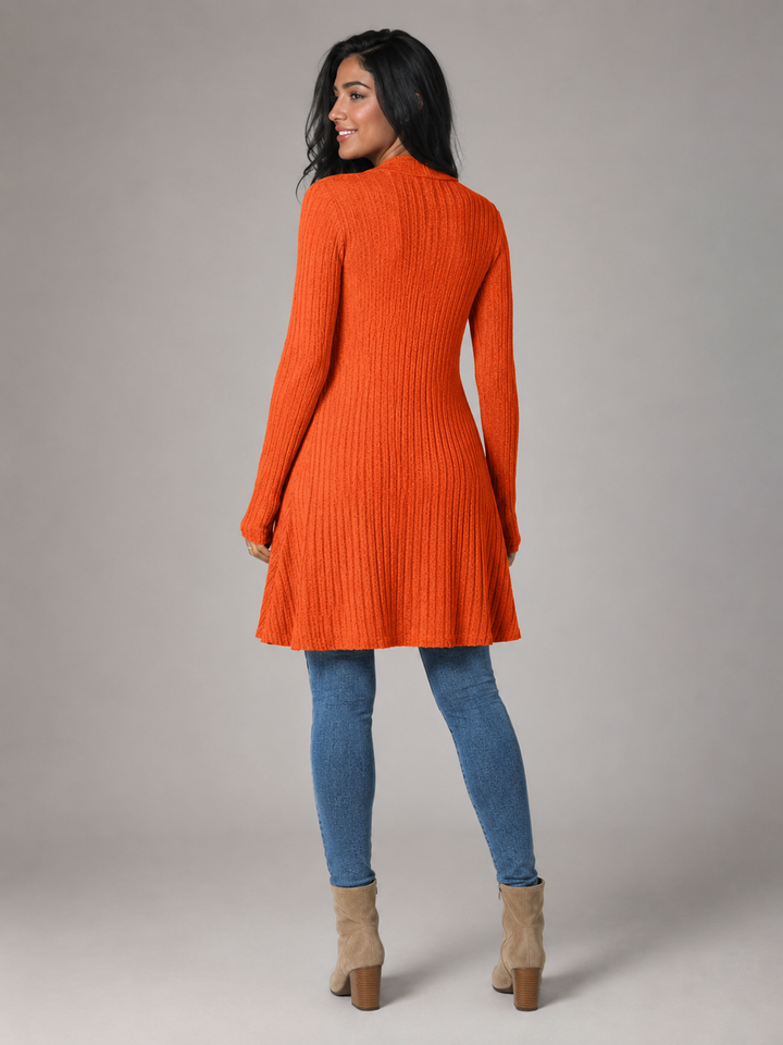 Ribbed Knit Longline Open Front Cardigan