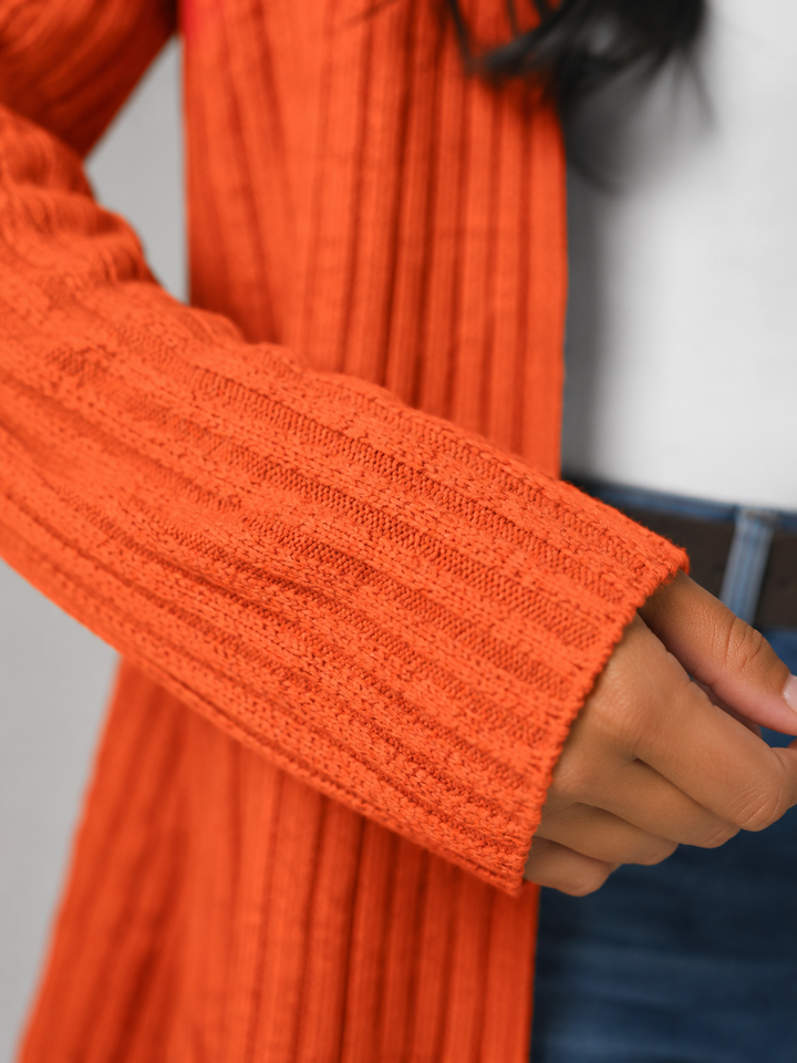 Ribbed Knit Longline Open Front Cardigan
