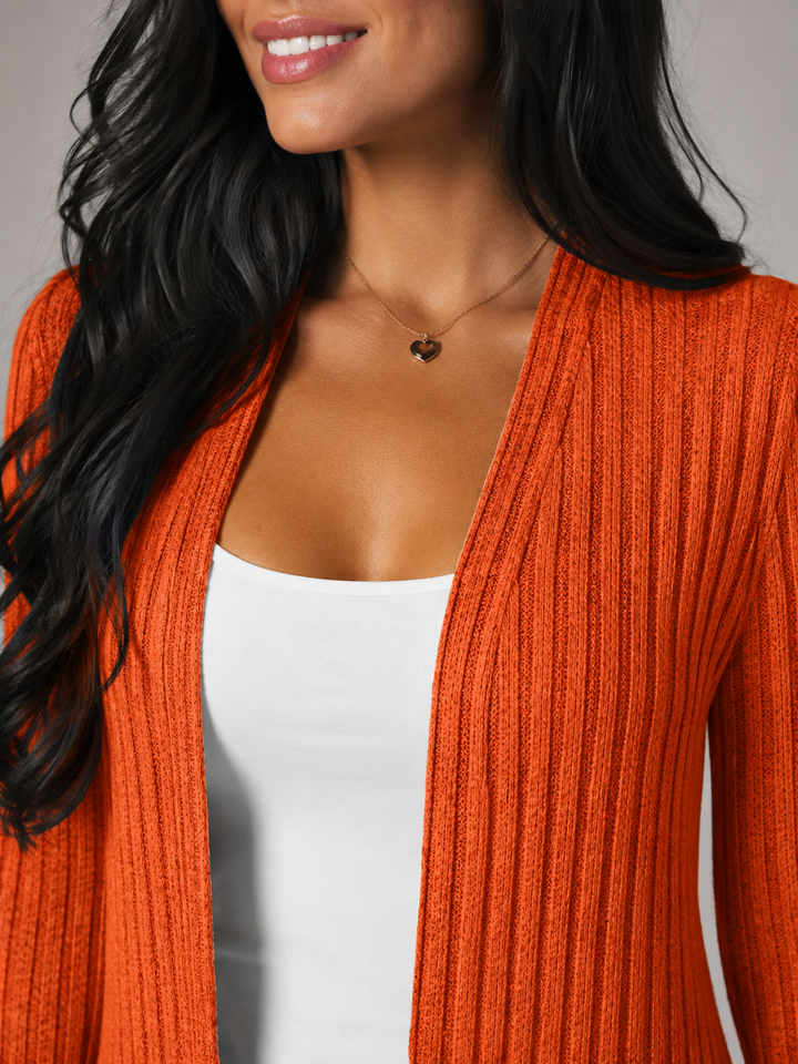 Ribbed Knit Longline Open Front Cardigan