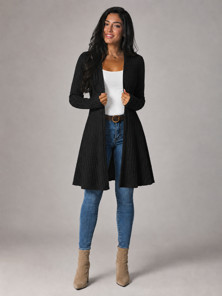 Ribbed Knit Longline Open Front Cardigan