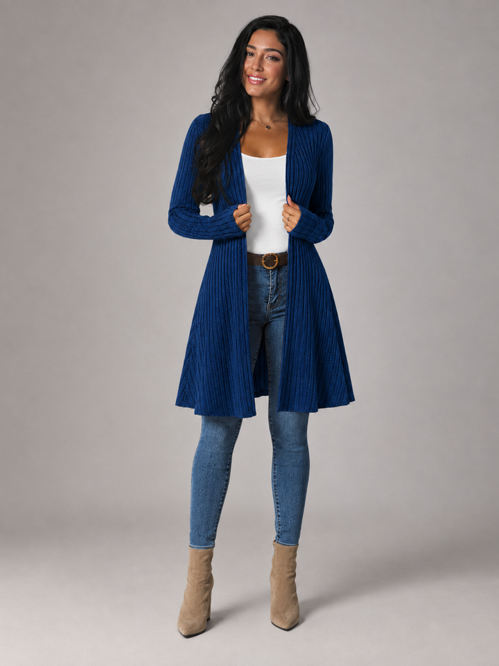 Ribbed Knit Longline Open Front Cardigan