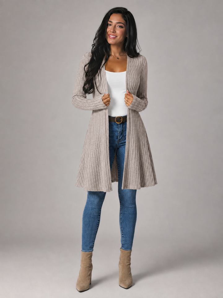 Ribbed Knit Longline Open Front Cardigan