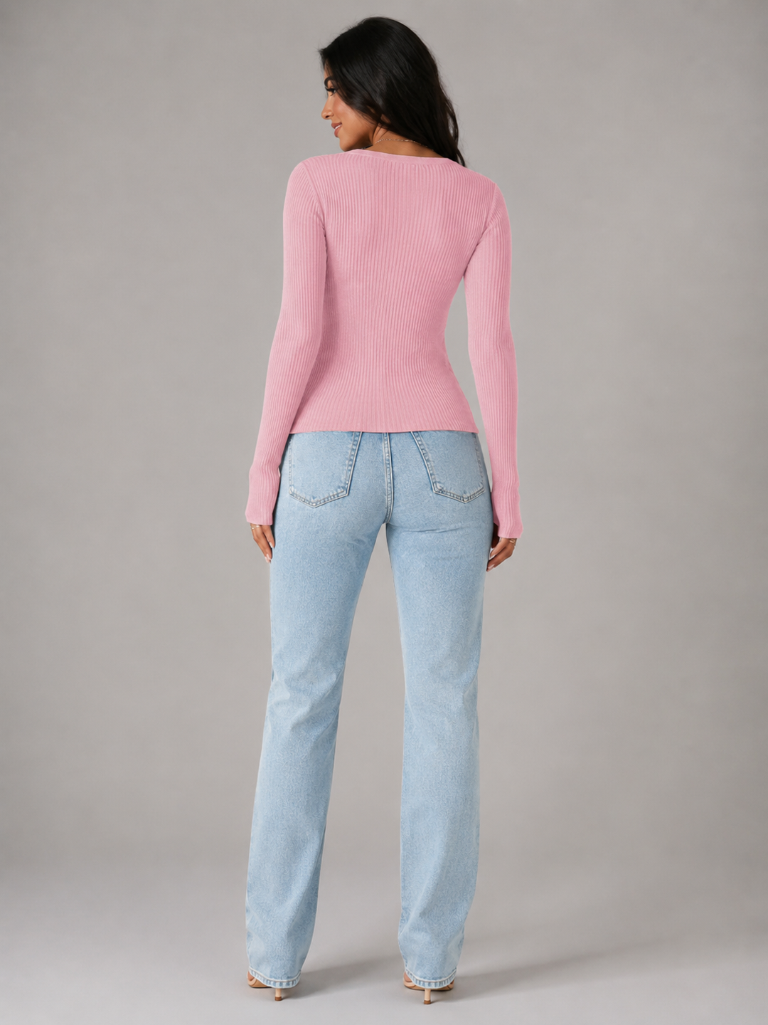 Ribbed Knit Henley Top with Button Placket